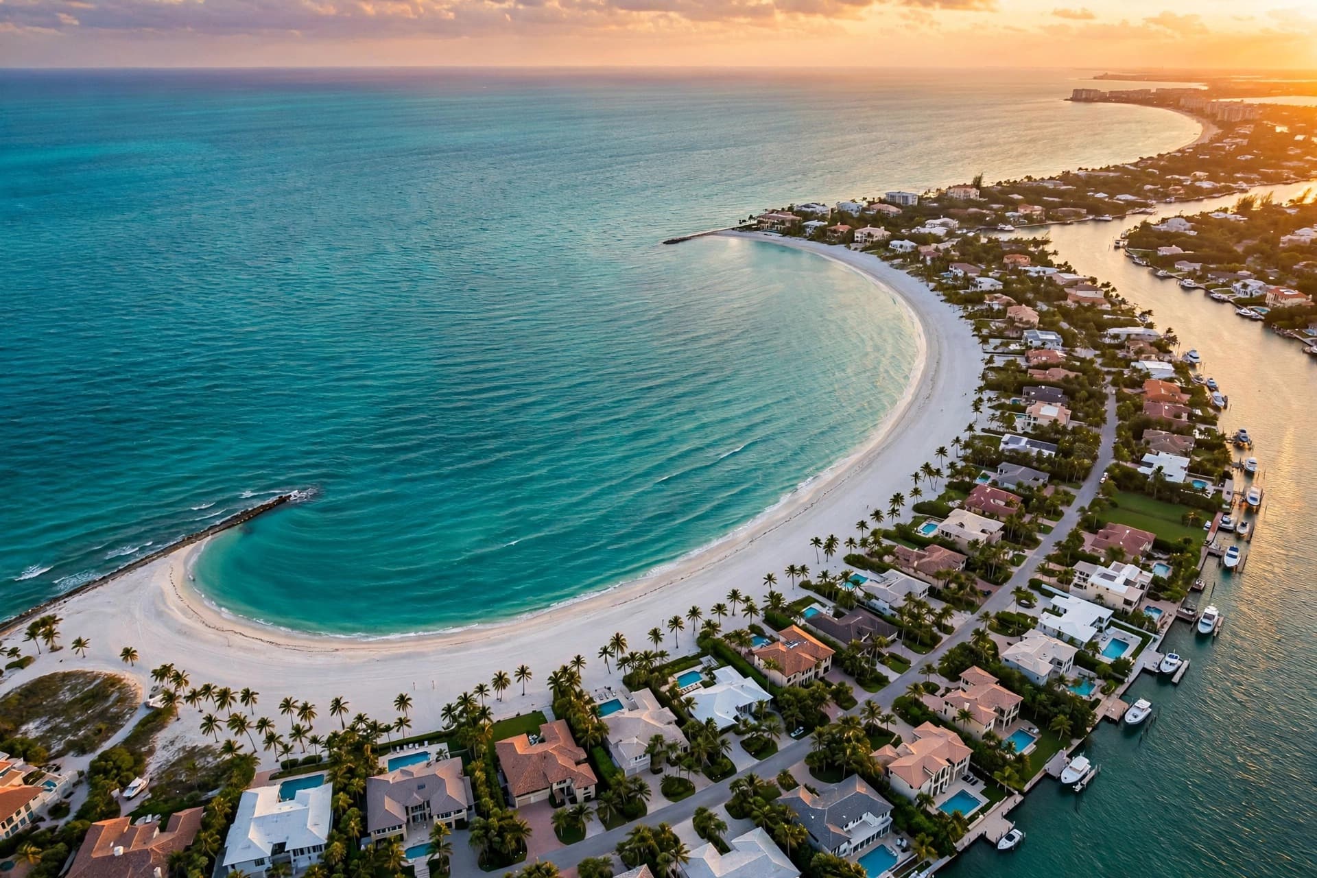 Luftaufnahme der Küste von Naples, Florida bei Sonnenuntergang